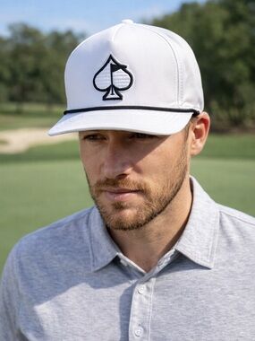 Pins & Aces White Snapback Hat Golf Spade Logo 58cm Adjustable